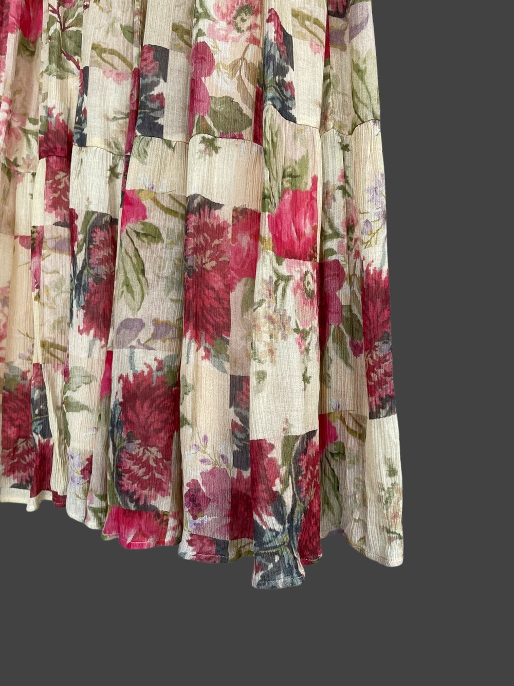 SEZANE Cream Red Rose Floral Patchwork Sleeveless Flowy Silk Alameda Maxi Dress - Picture 7 of 16